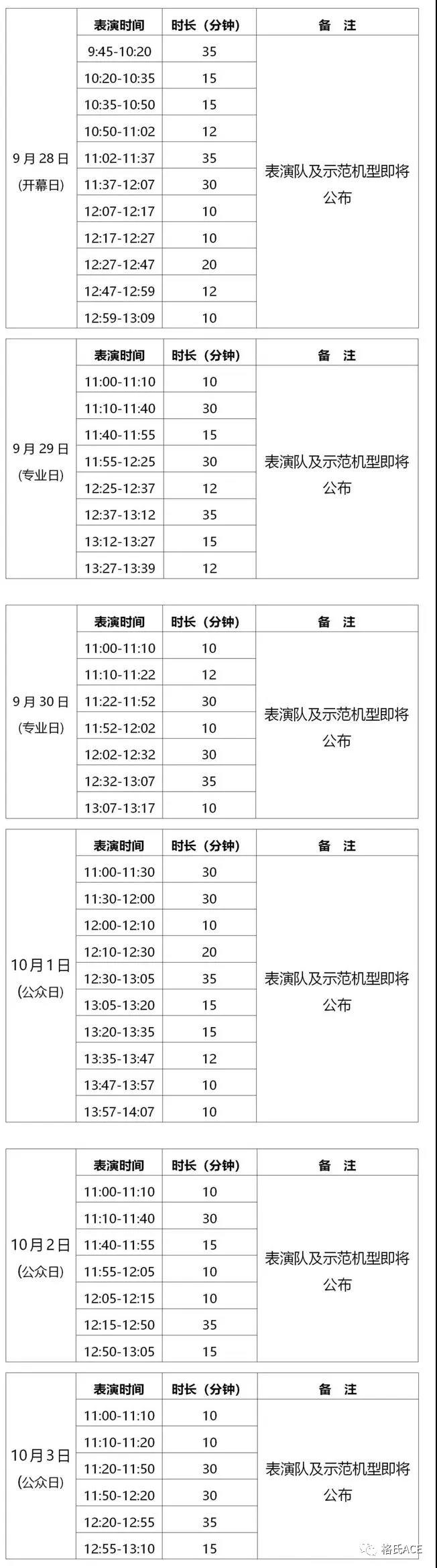 中國國際航空航天博覽會日程